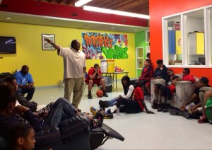 Ben Briggs speaks to teens at the Mountain View Boys & Girls Club, June 27.
