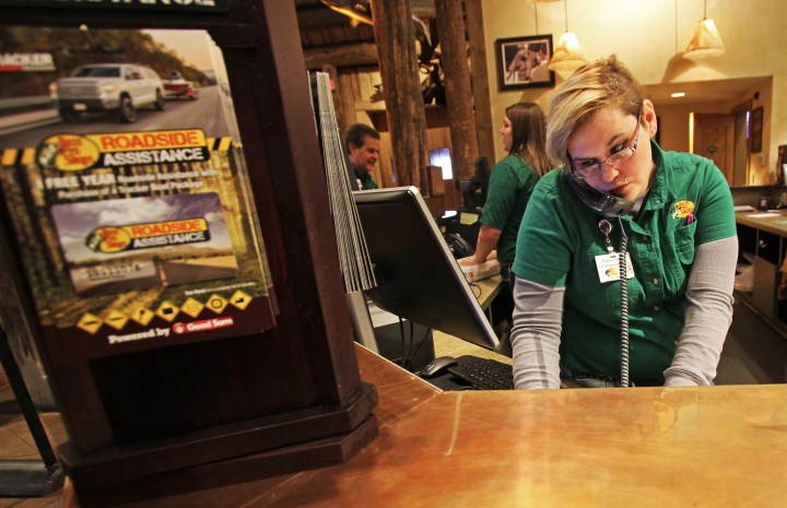 Mountain View resident Cassandra Knight at work at Mountain View's new Bass Pro Shops Outpost, which opened at Glenn Square in summer 2014.